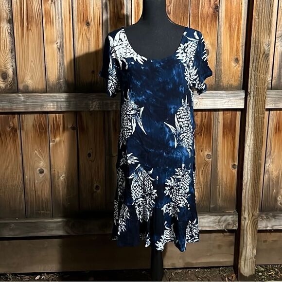 Pineapple Moon dress pineapples navy white short handmade Large Indonesia - Picture 1 of 7
